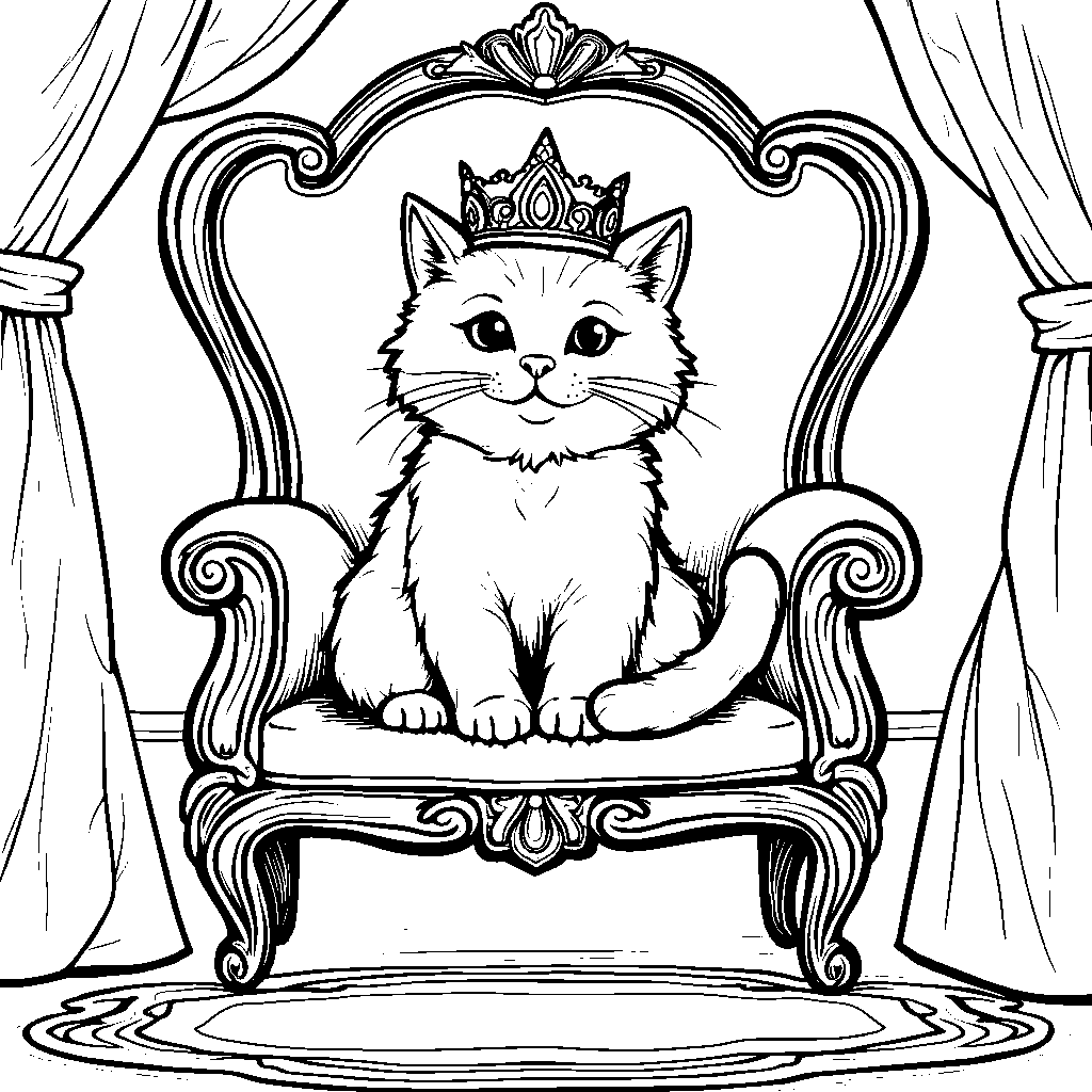 A cat sitting on a throne with a crown on its head