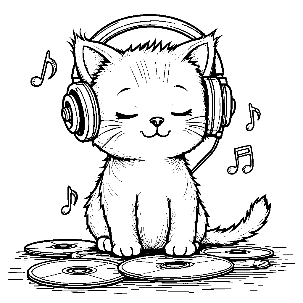 A cat wearing a pair of headphones and listening to music