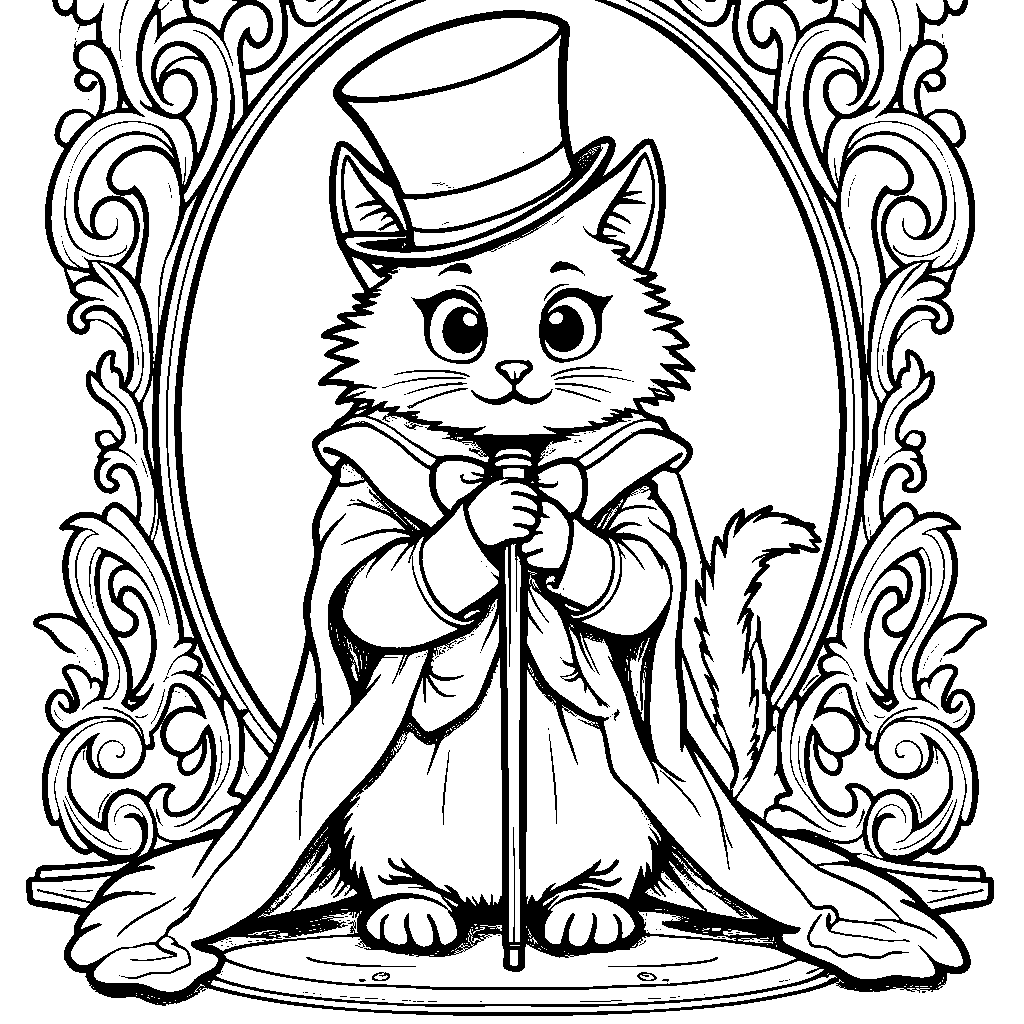 A cat wearing a top hat and holding a cane, looking fancy