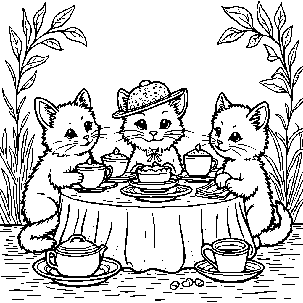 Cat having a tea party with its feline friends