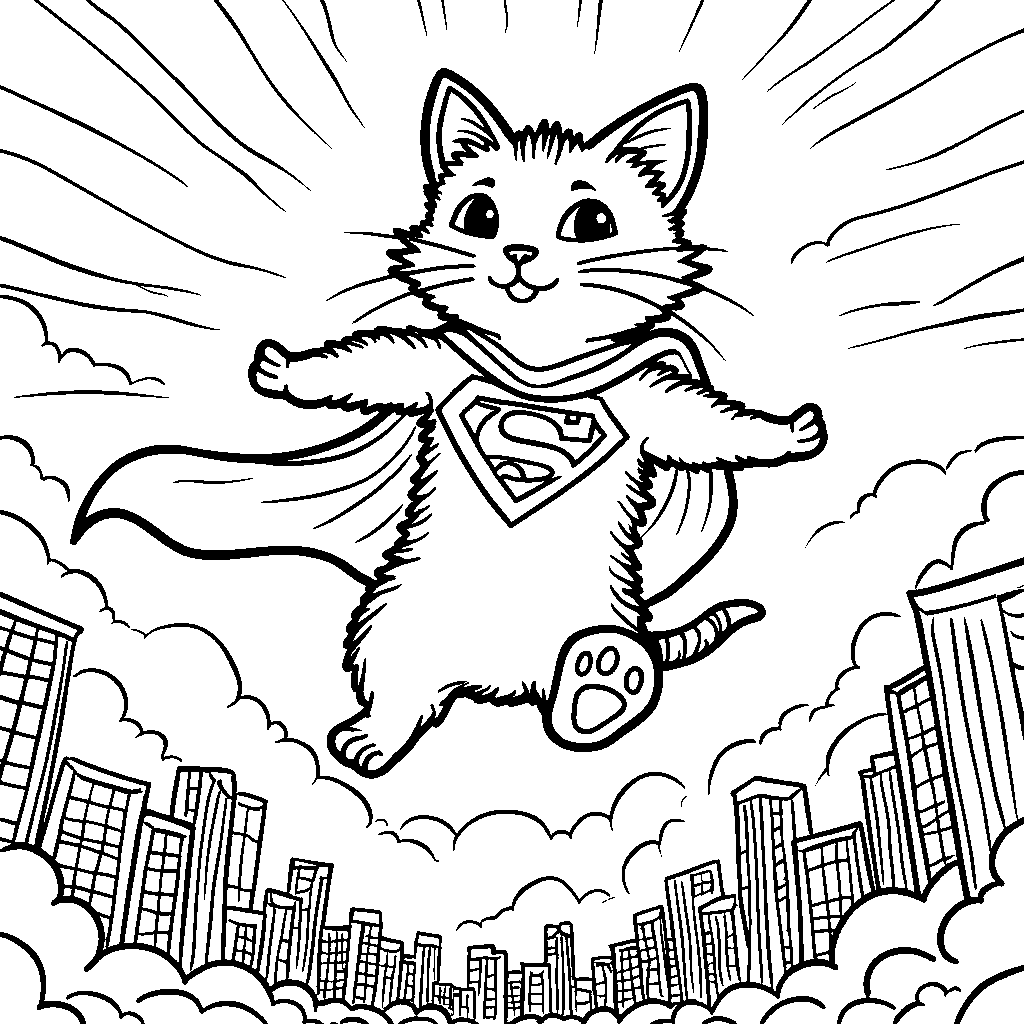 Cat wearing a superhero cape flying through the air