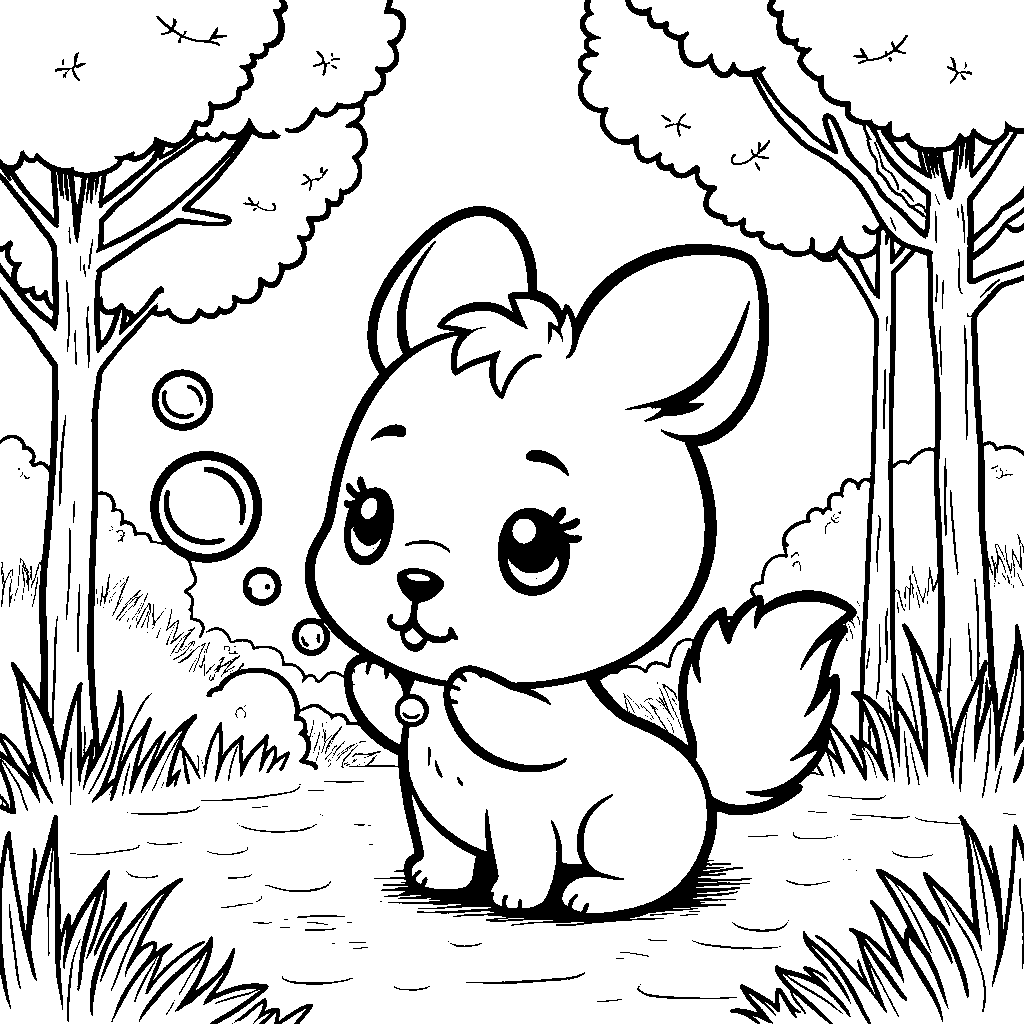 Cinnamoroll blowing bubbles in the park