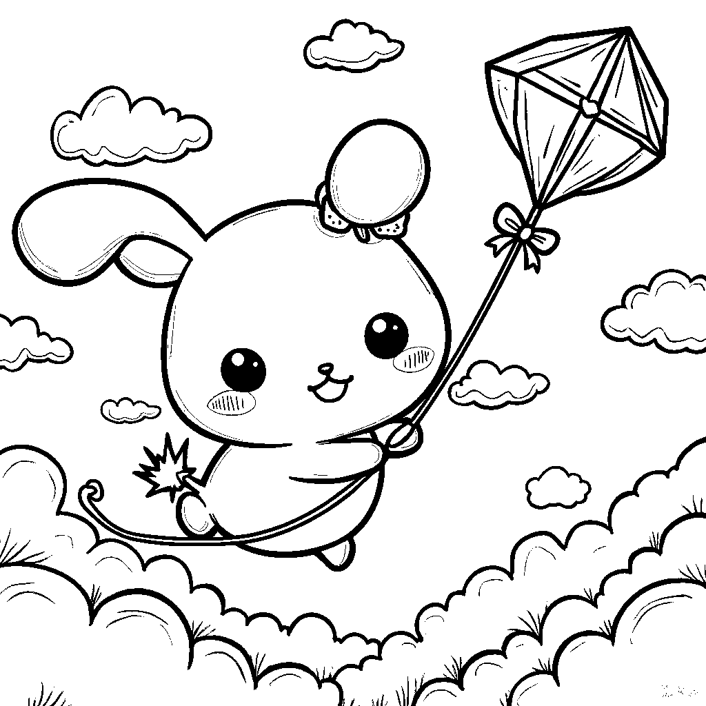 Cinnamoroll flying a kite on a sunny day