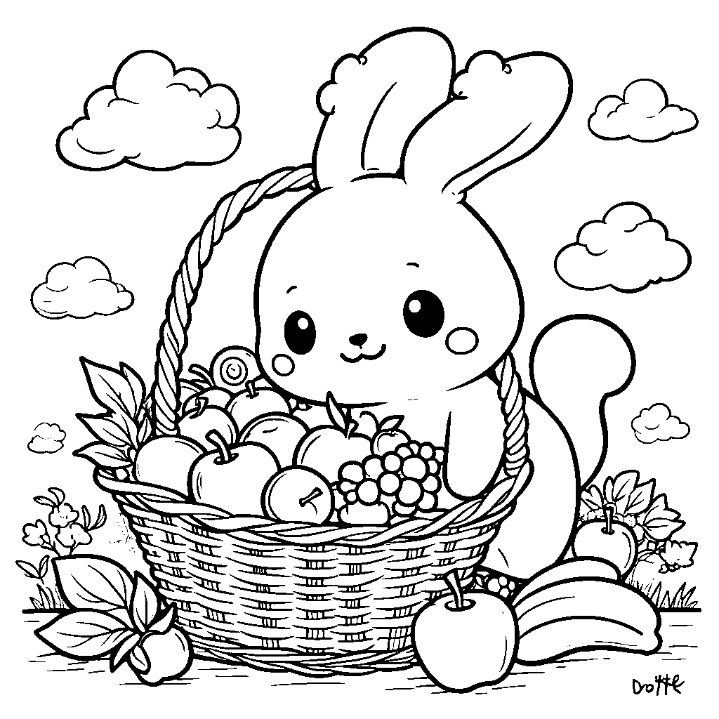 Cinnamoroll holding a basket of fresh fruit