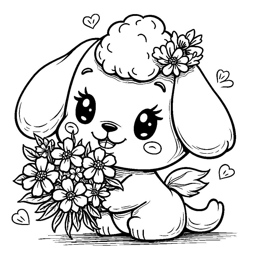 Cinnamoroll holding a bouquet of flowers