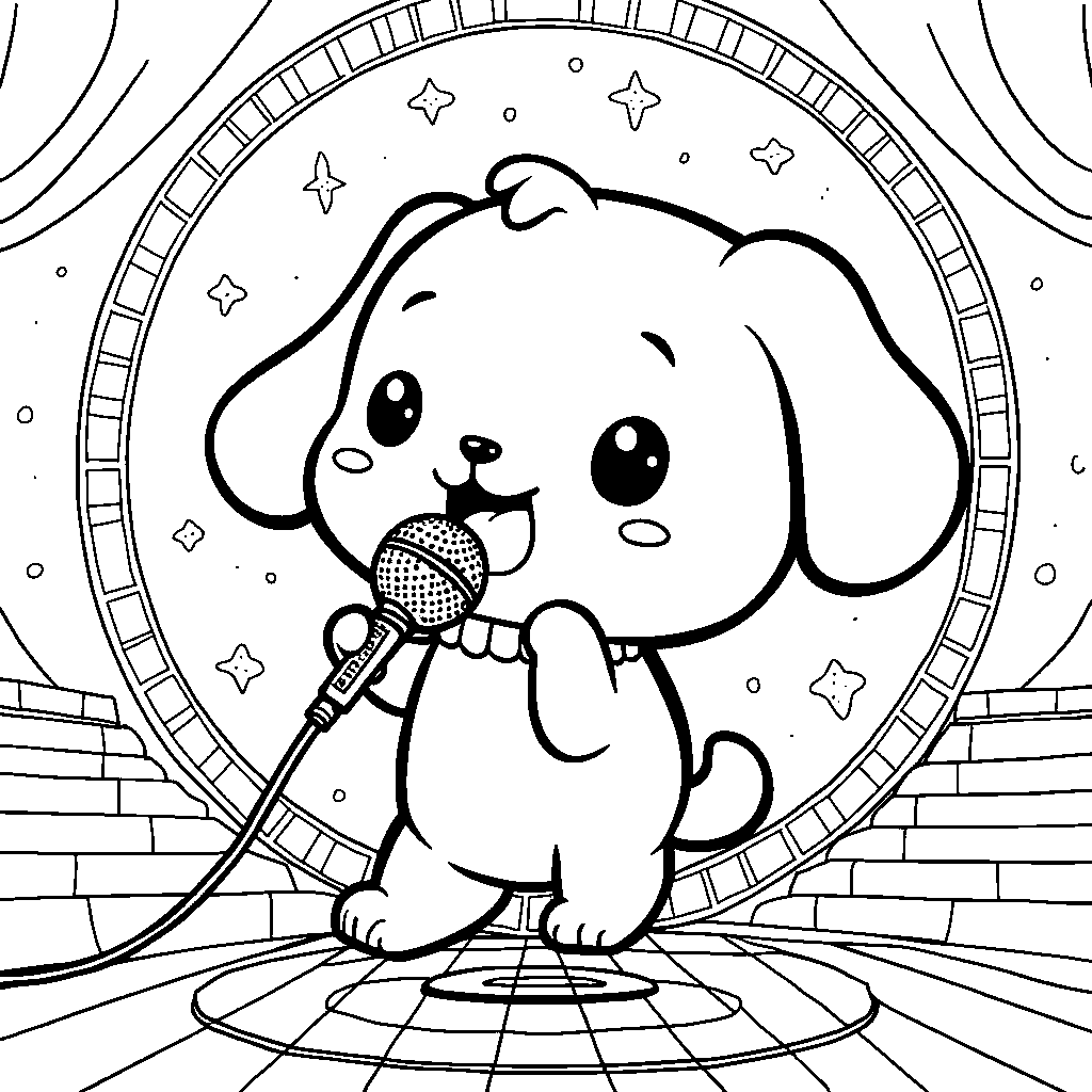 Cinnamoroll holding a microphone and singing