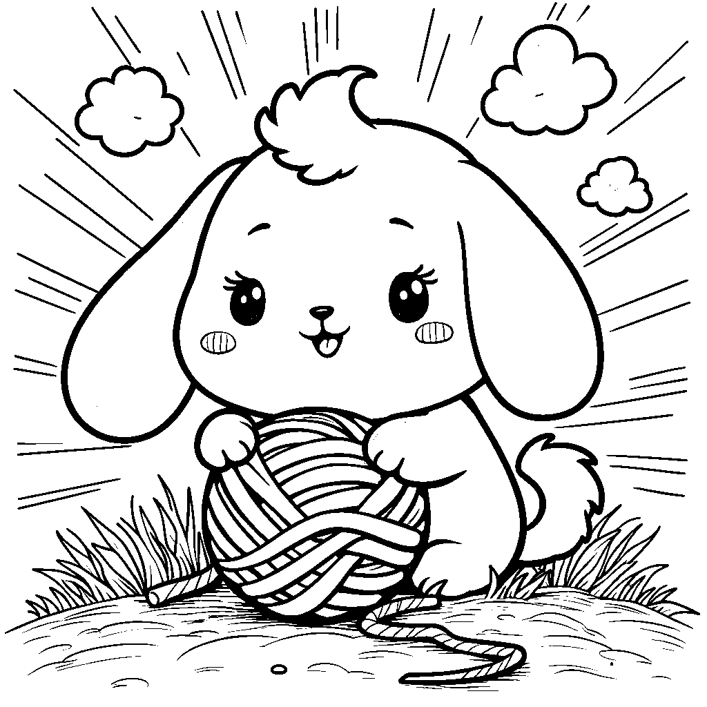 Cinnamoroll playing with a ball of yarn