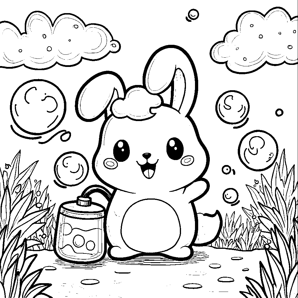 Cinnamoroll playing with a bubble machine