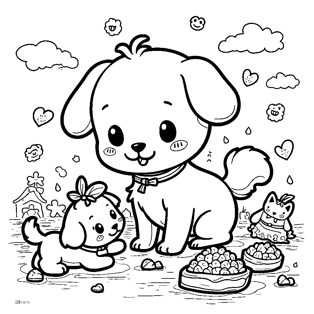 Cinnamoroll playing with a puppy