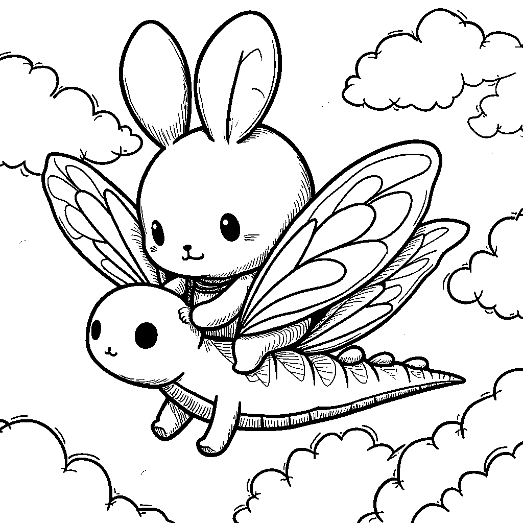 Cinnamoroll riding a dragonfly