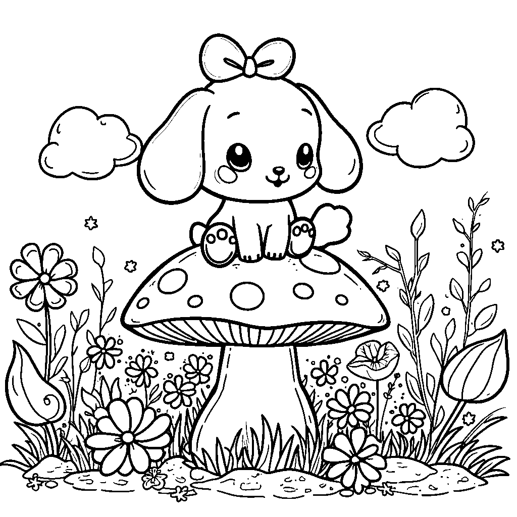 Cinnamoroll sitting on a giant mushroom