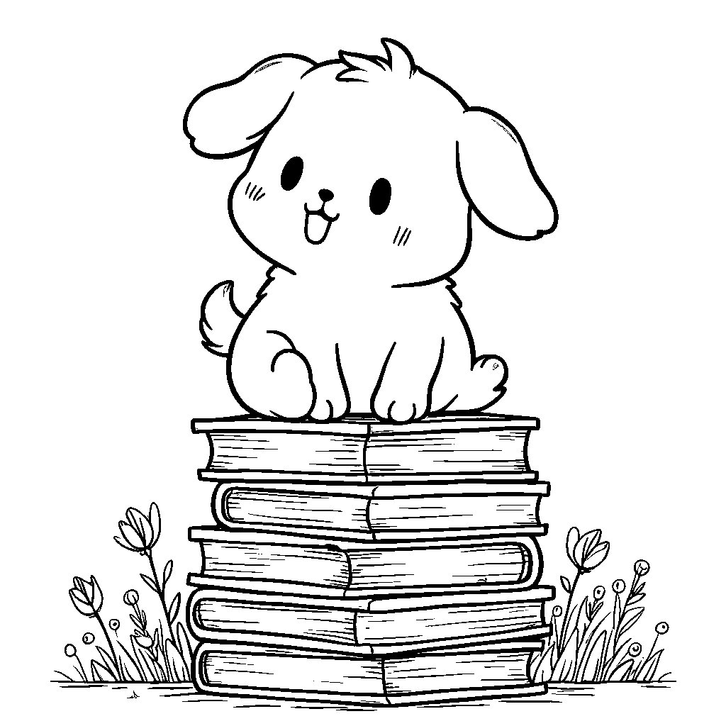 Cinnamoroll sitting on a pile of books