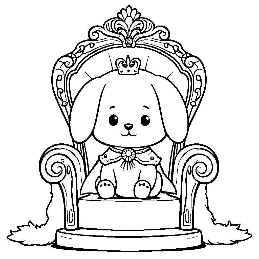 Cinnamoroll sitting on a throne with a royal cape