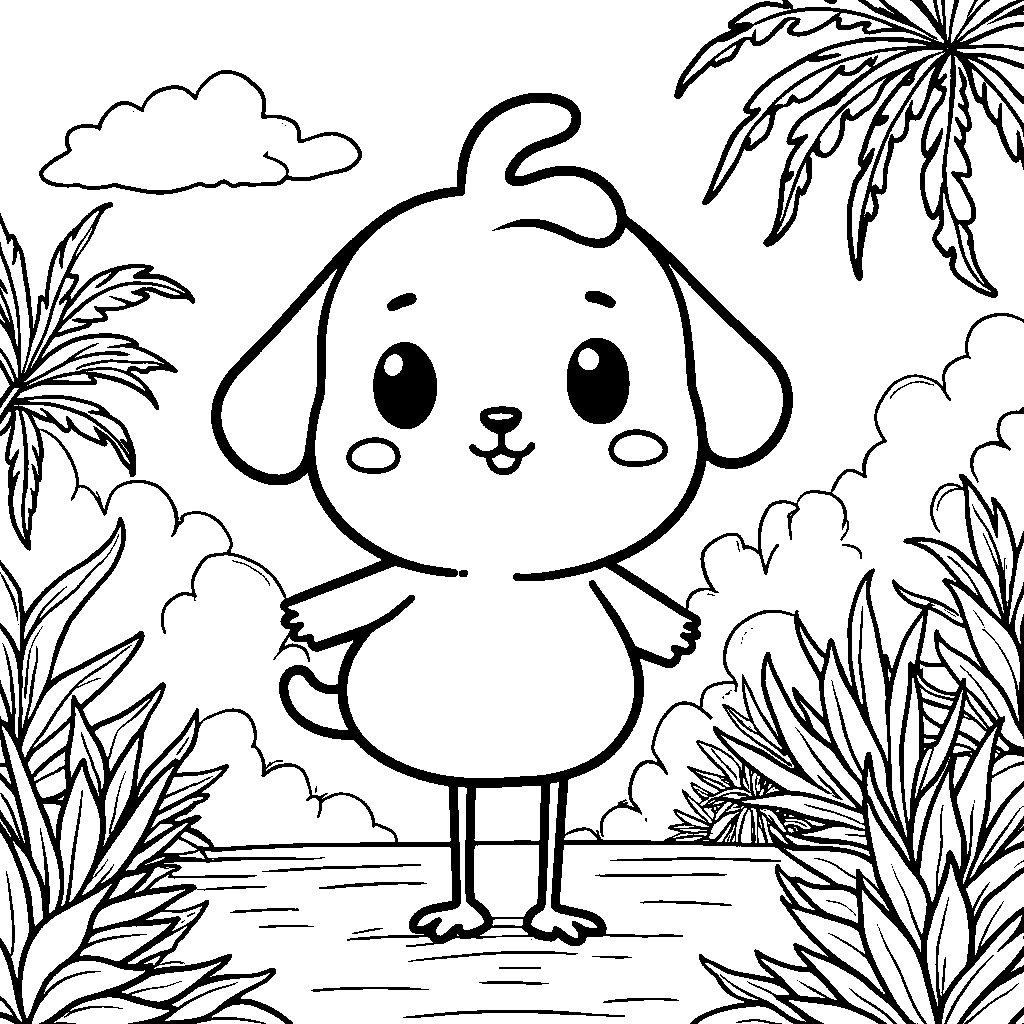 Cinnamoroll standing on one leg like a flamingo