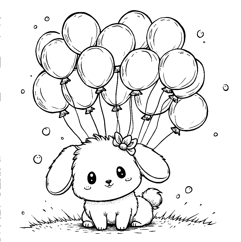 Cinnamoroll surrounded by colorful balloons