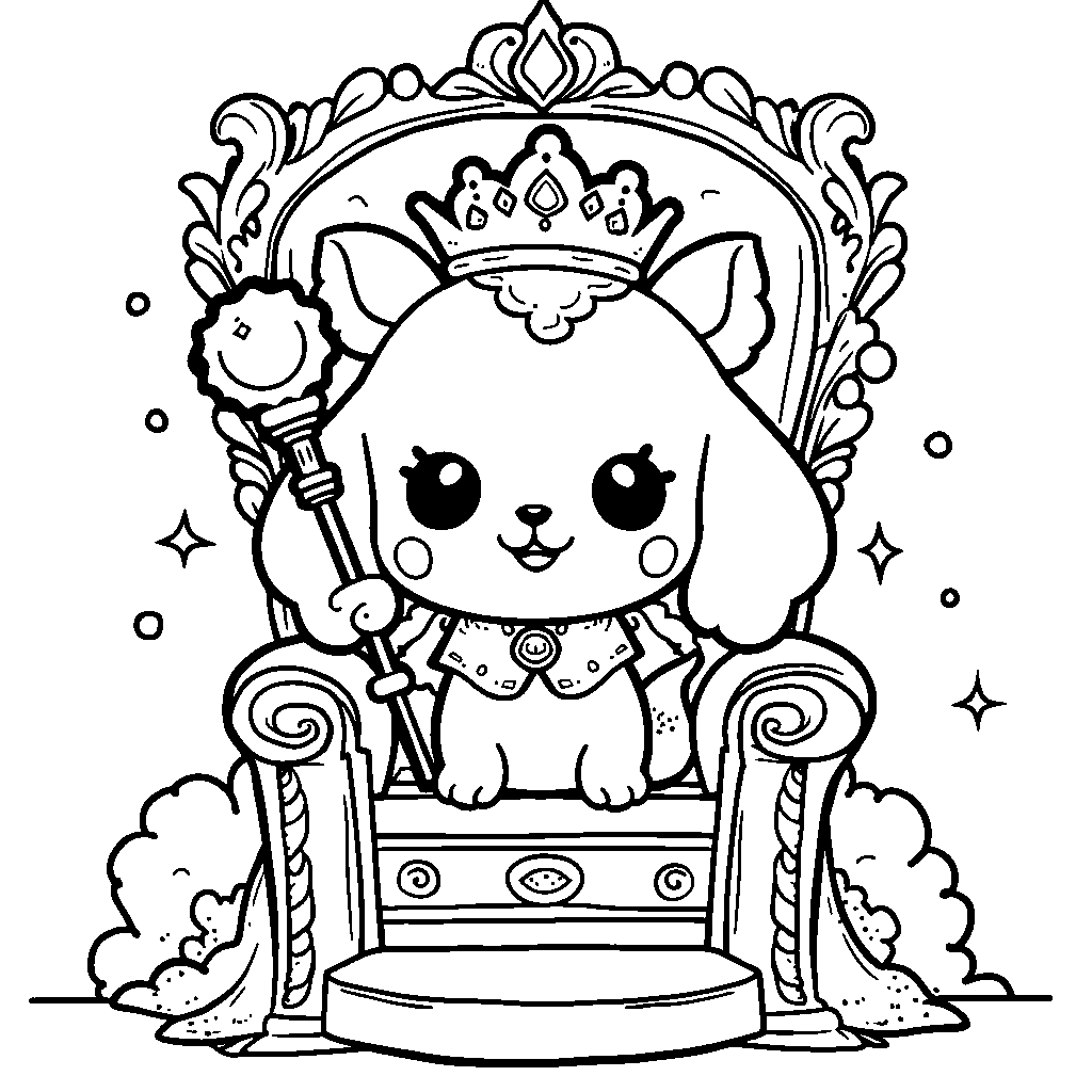 Cinnamoroll wearing a crown and holding a scepter