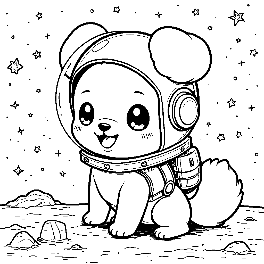 Cinnamoroll wearing a astronaut helmet and standing on the moon