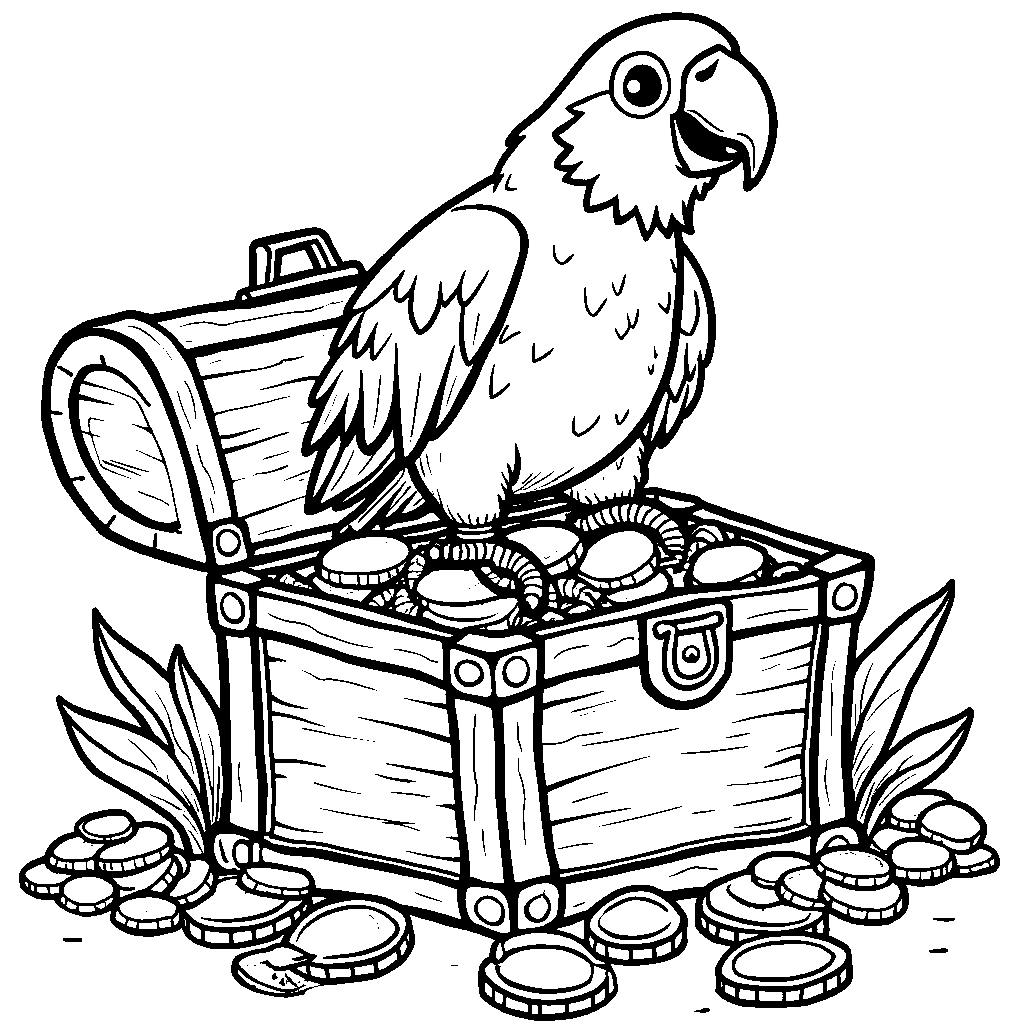 Colorful Parrot Perched on a Treasure Chest