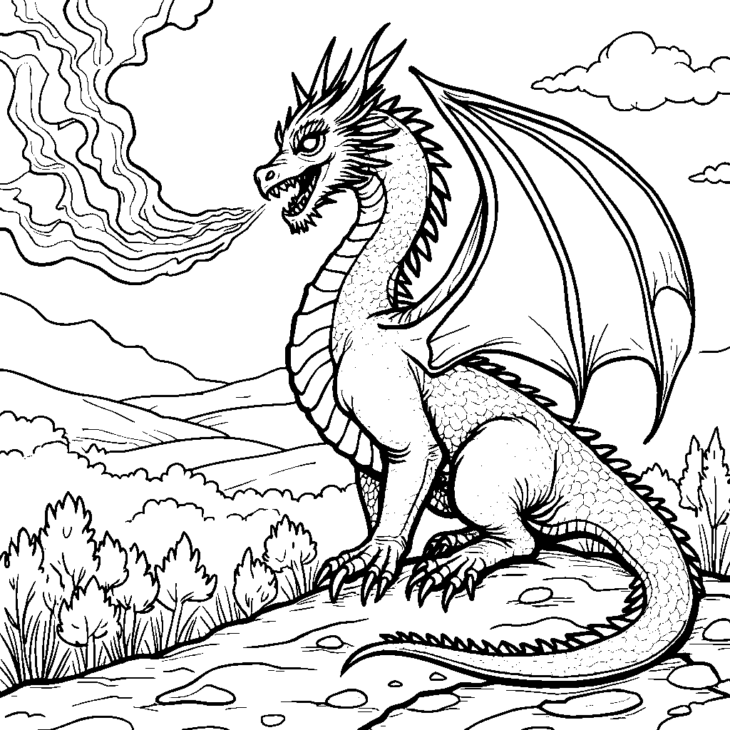 Fantasy Dragon Breathing Rainbow Flames