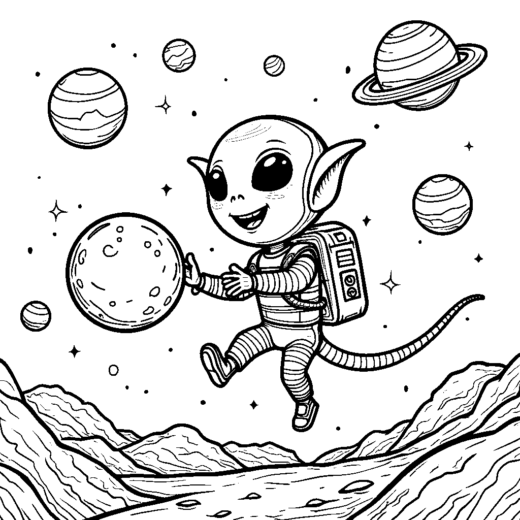 Happy Alien Playing with a Space Ball