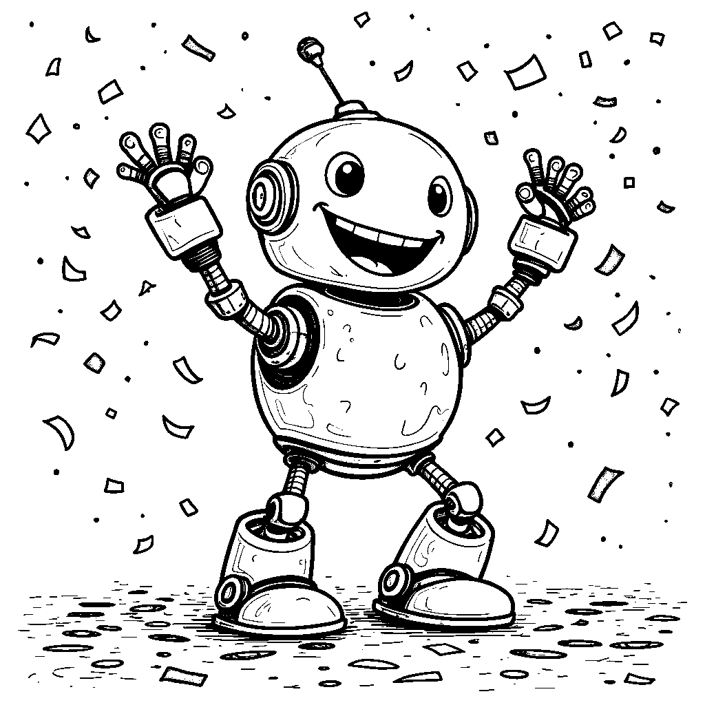 Happy Robot Dancing with Confetti