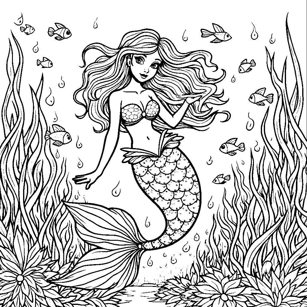 Mermaid Swimming with a School of Fish