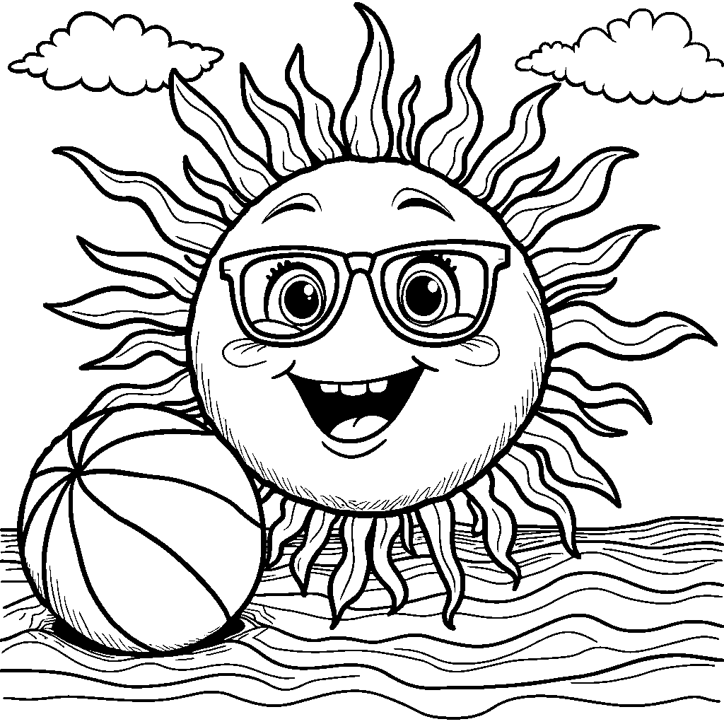 Smiling Sun with Sunglasses and a Beach Ball