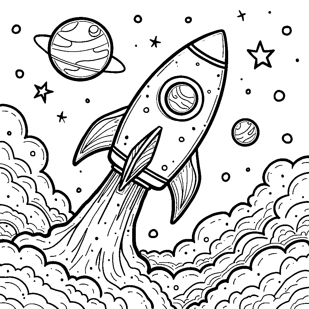 Space Rocket Blasting Off into the Galaxy