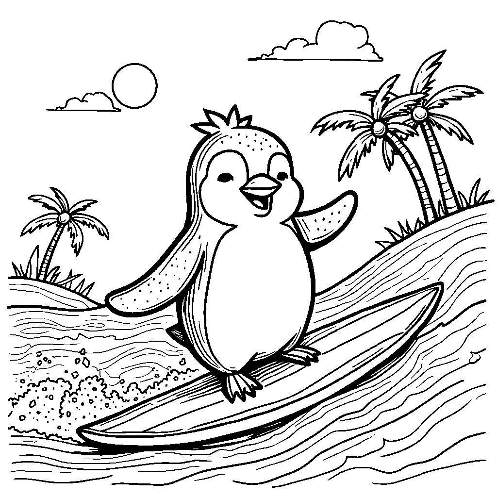 Surfing Penguin Riding a Wave