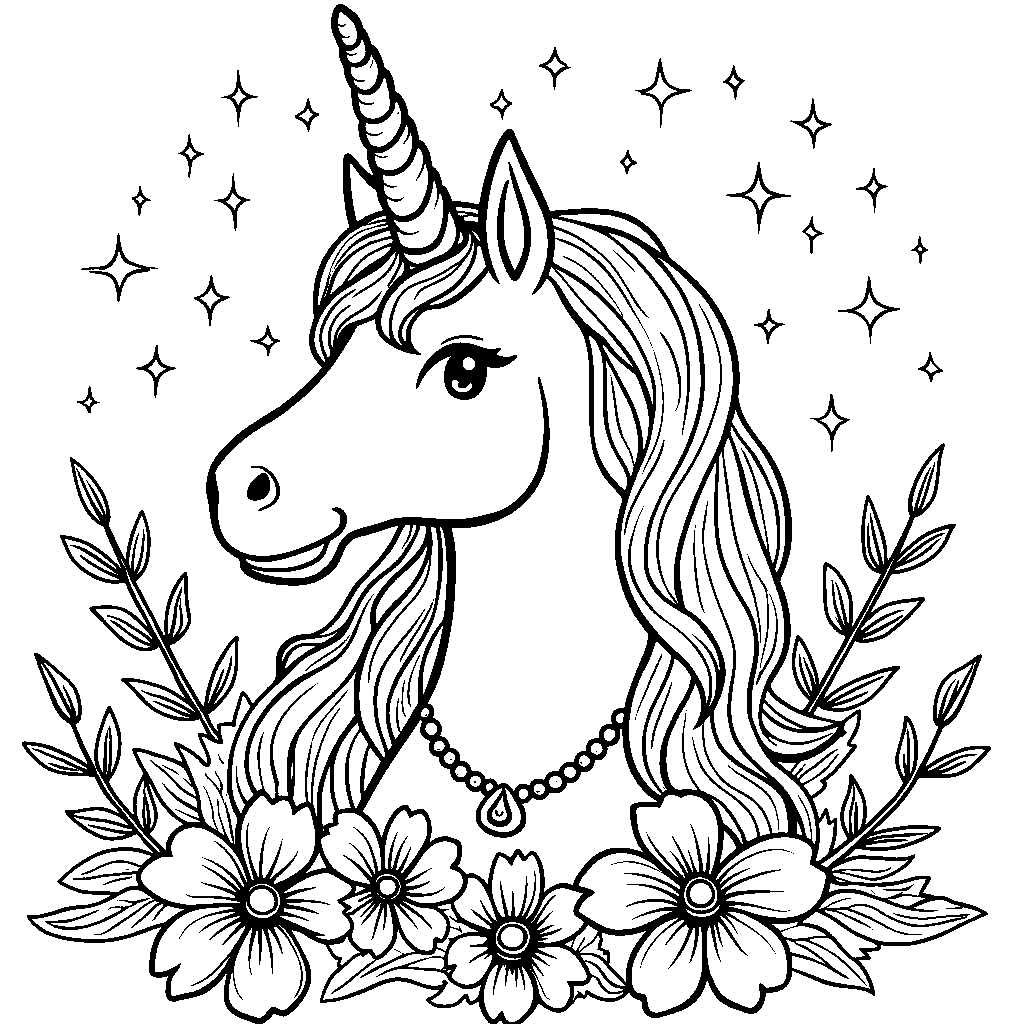 Unicorn Horn Wearing a Tiara and Necklace