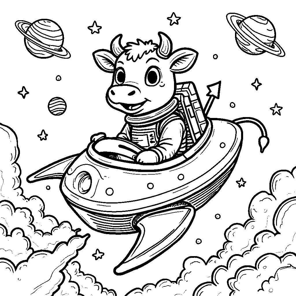 Cow in a spaceship flying through the galaxy