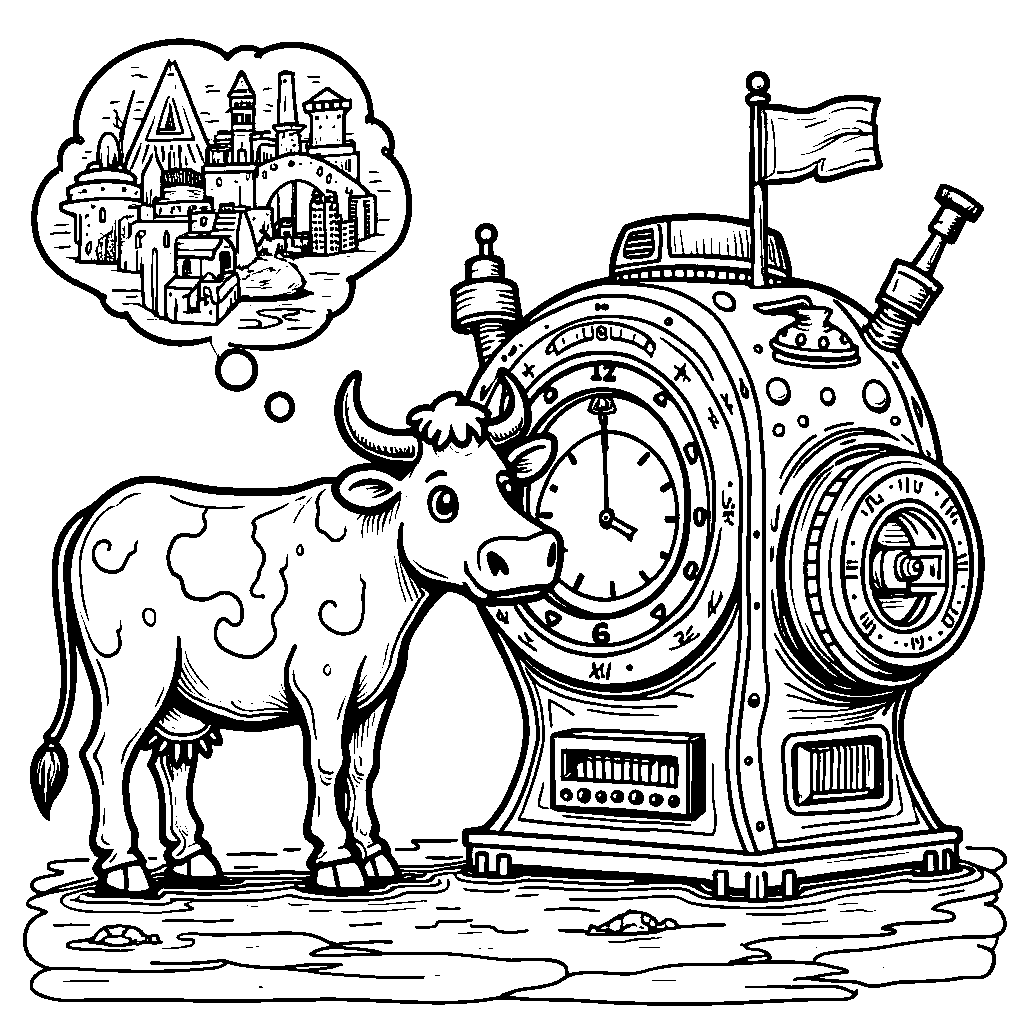 Cow in a time machine traveling through history