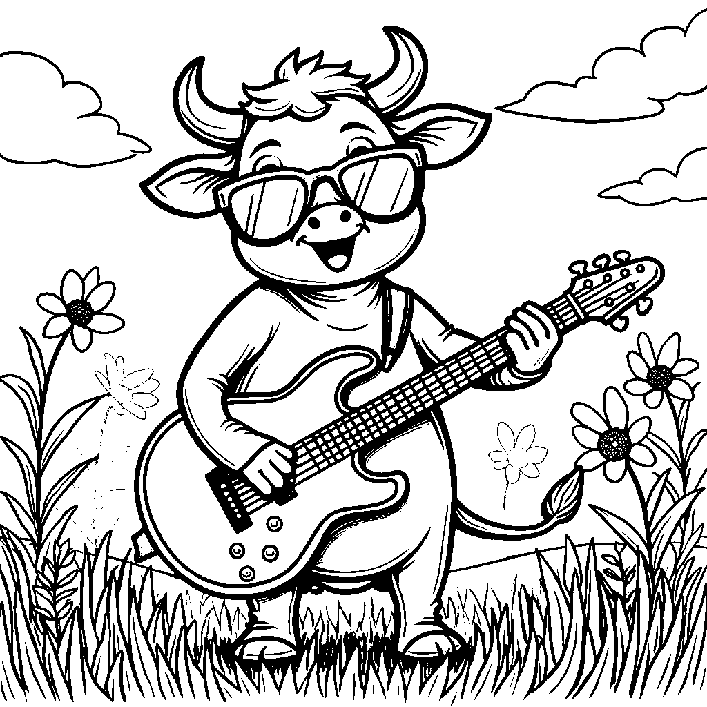 Cow playing a guitar