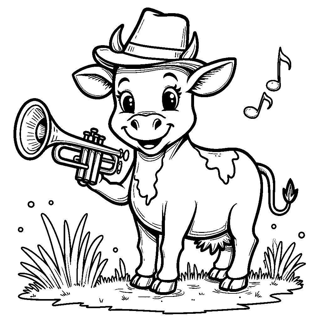 Cow playing a trumpet