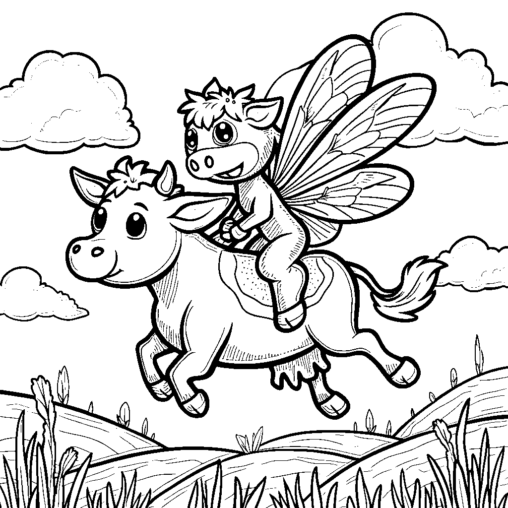 Cow riding a dragonfly