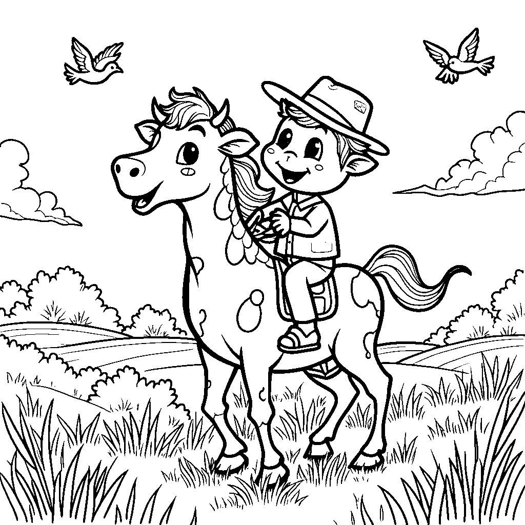 Cow riding a horse