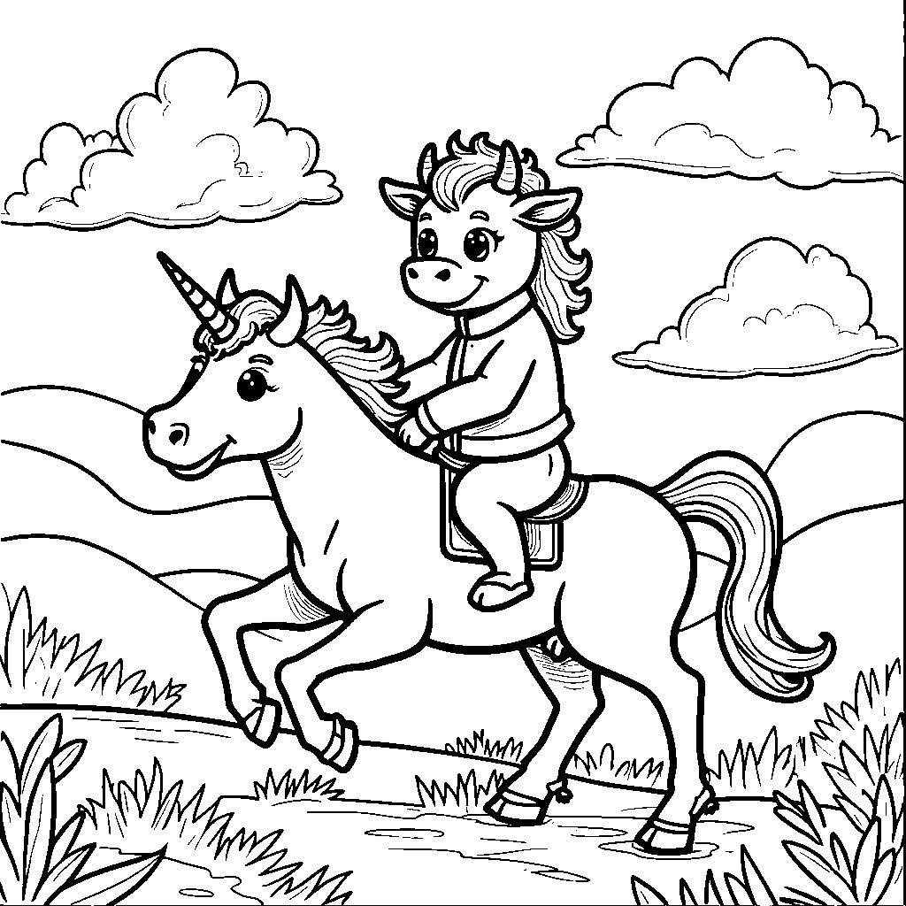 Cow riding a unicorn