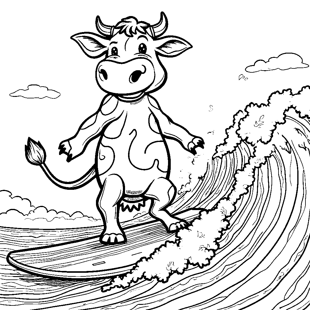 Cow surfing on a wave