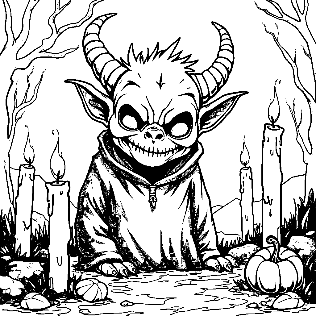 A demon with a creepy smile lurking in the shadows