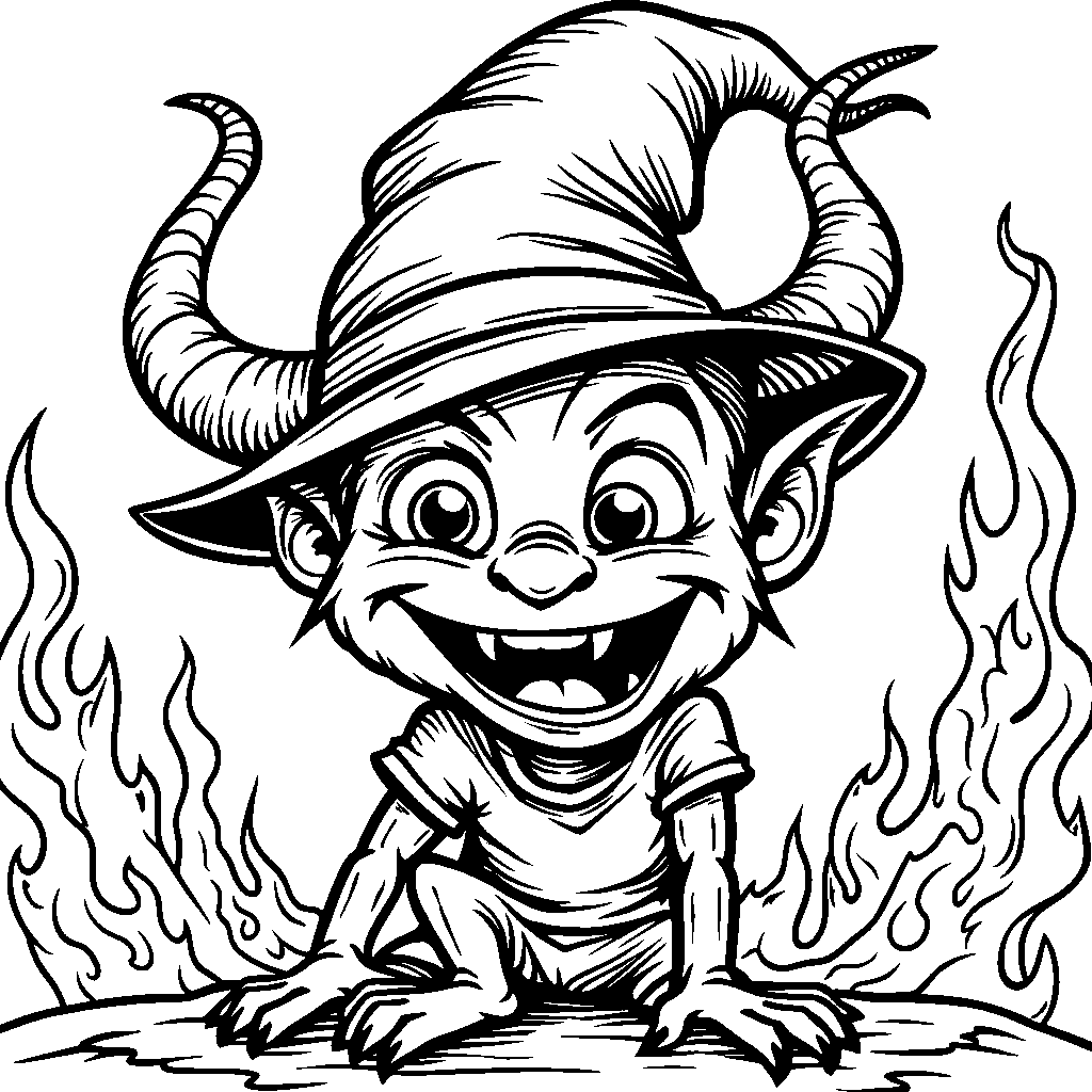 A demon with a silly hat on its head