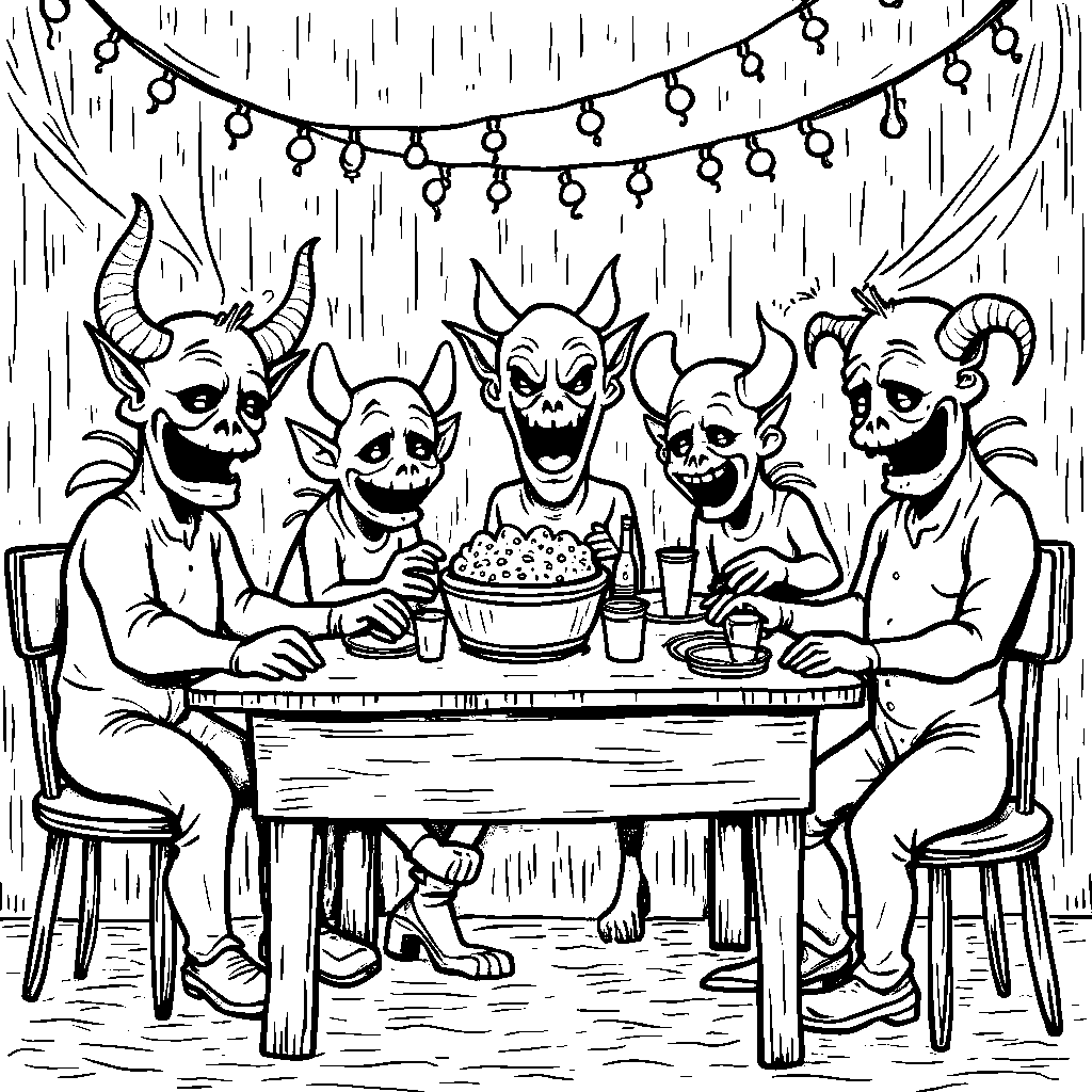 A group of demons having a party in the dark