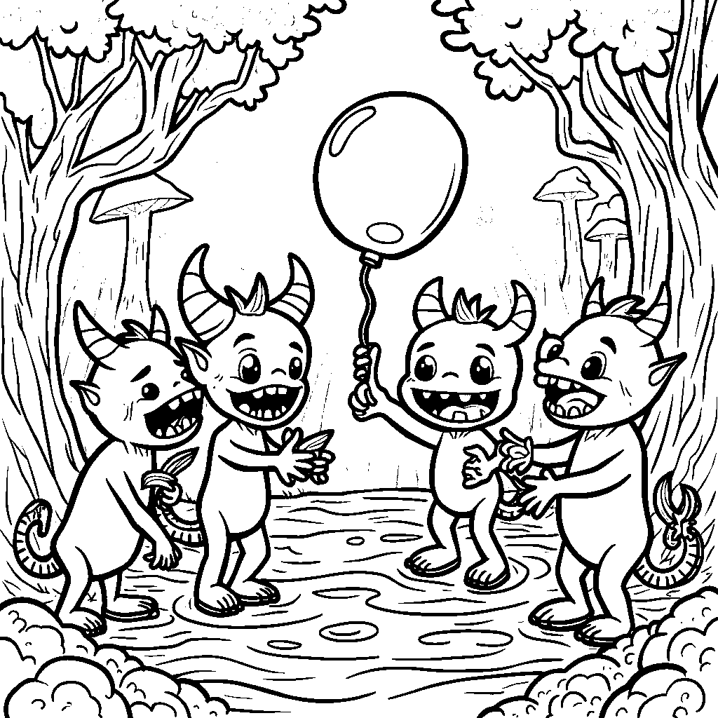 A group of demons having a water balloon fight