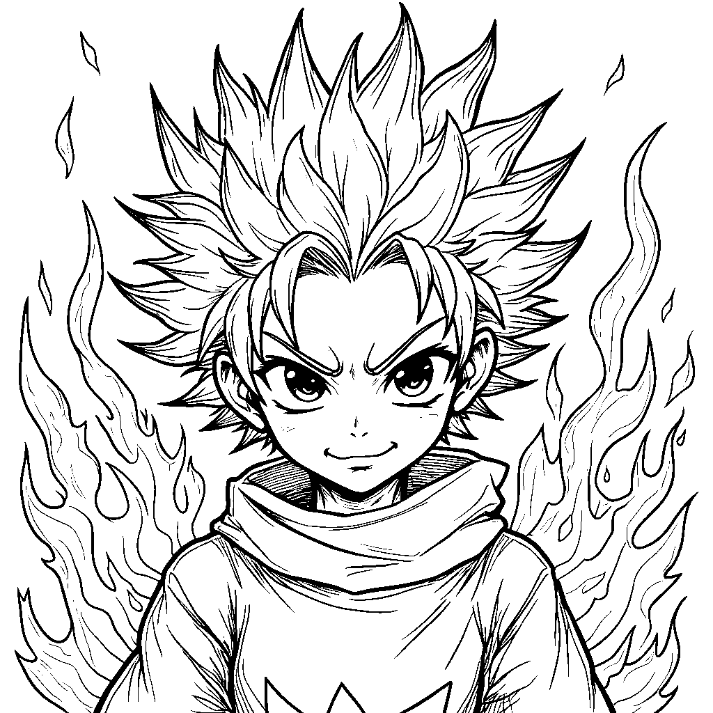 Tanjiro's determined face with a fiery background