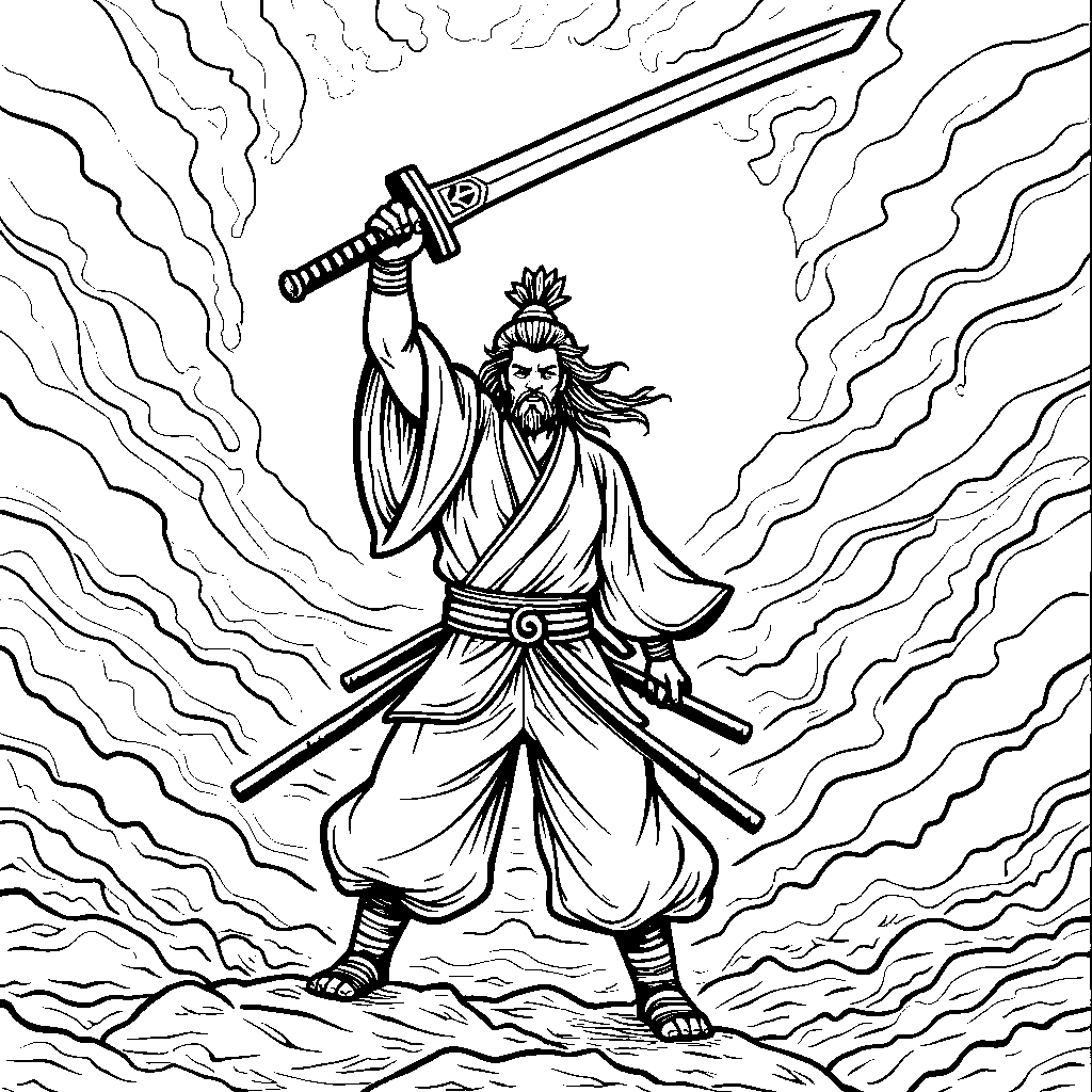 Tanjiro Kamado standing victorious with his Nichirin sword