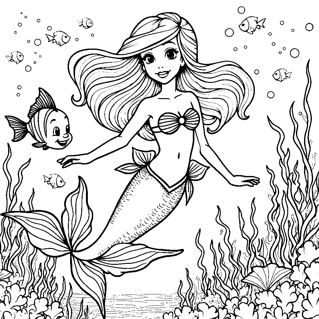 Ariel Swimming with Flounder