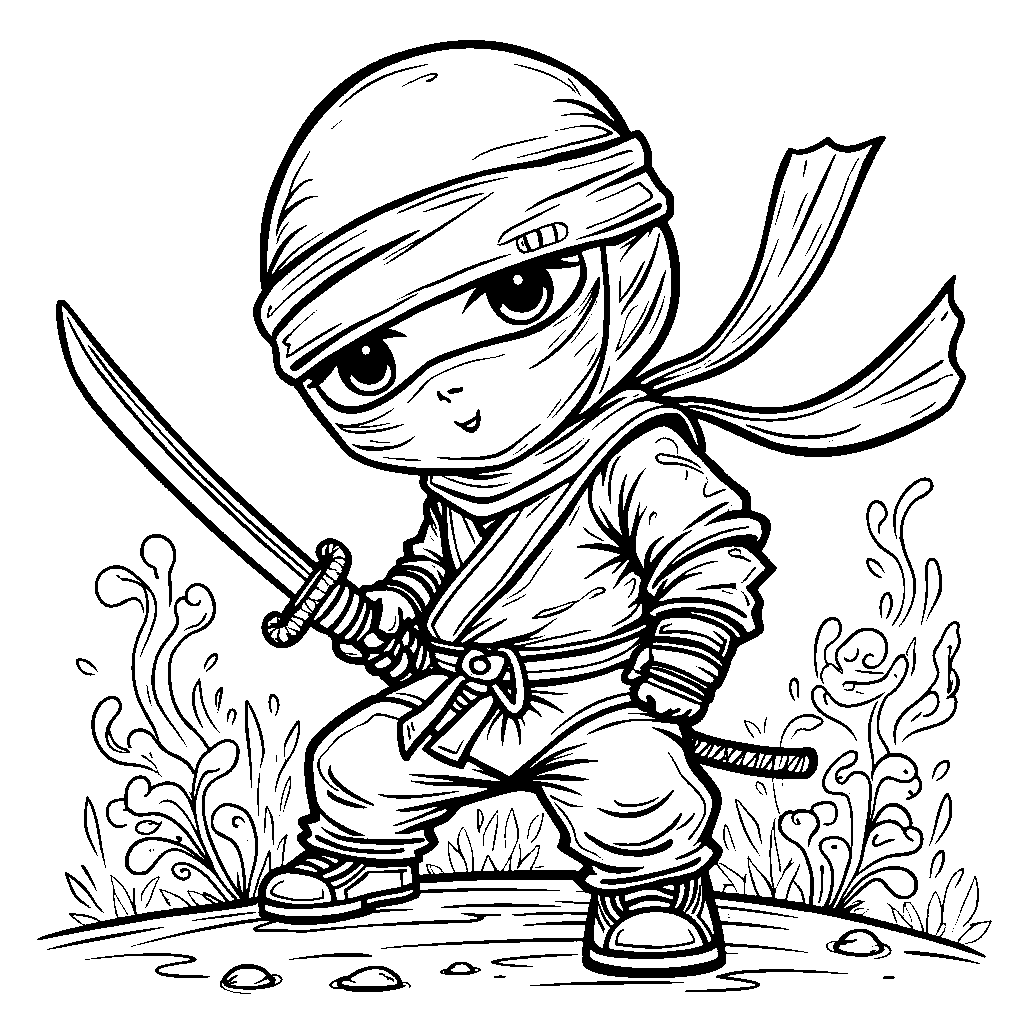 Donut as a ninja, with a mask and sword