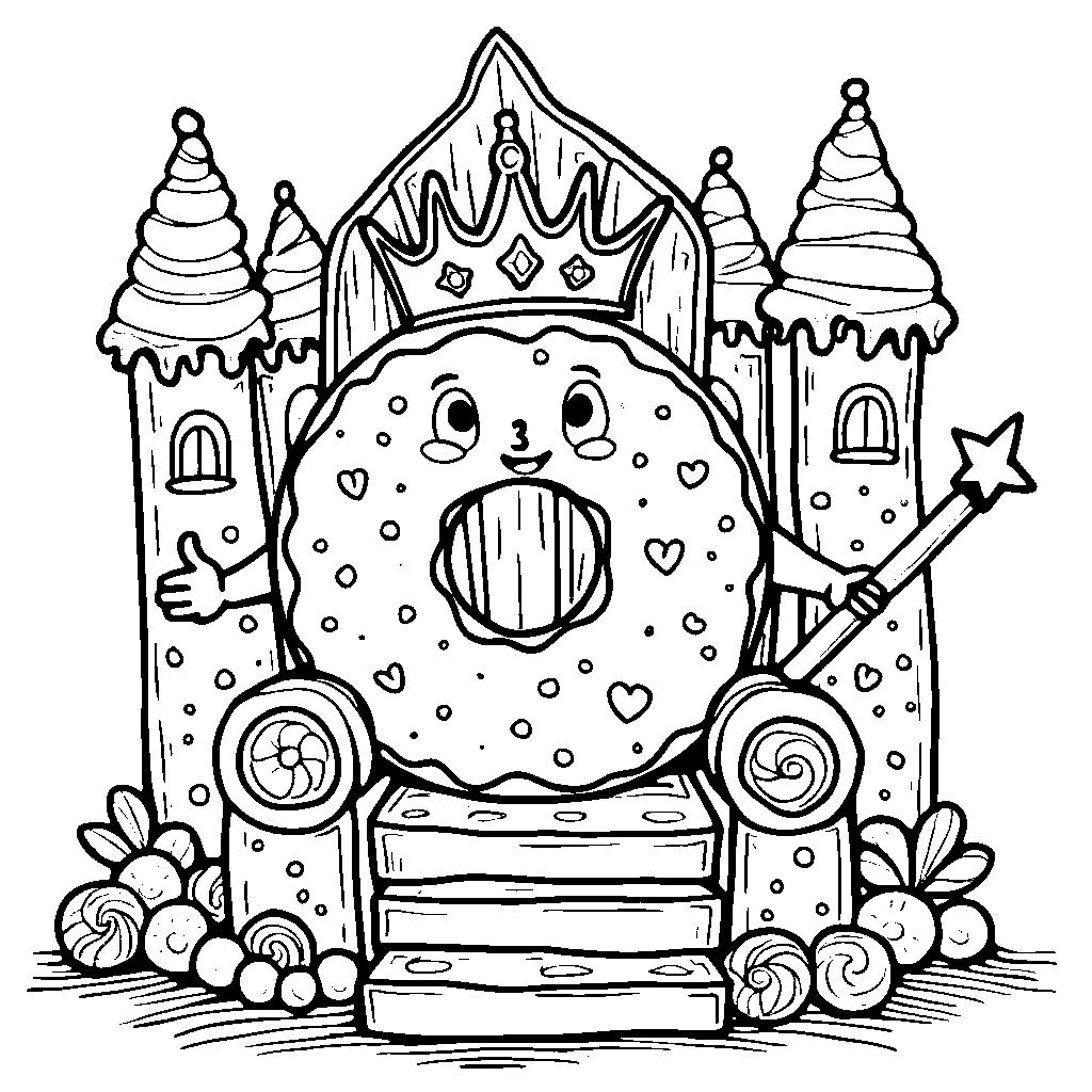 Donut in a fairy tale castle, with a crown and wand