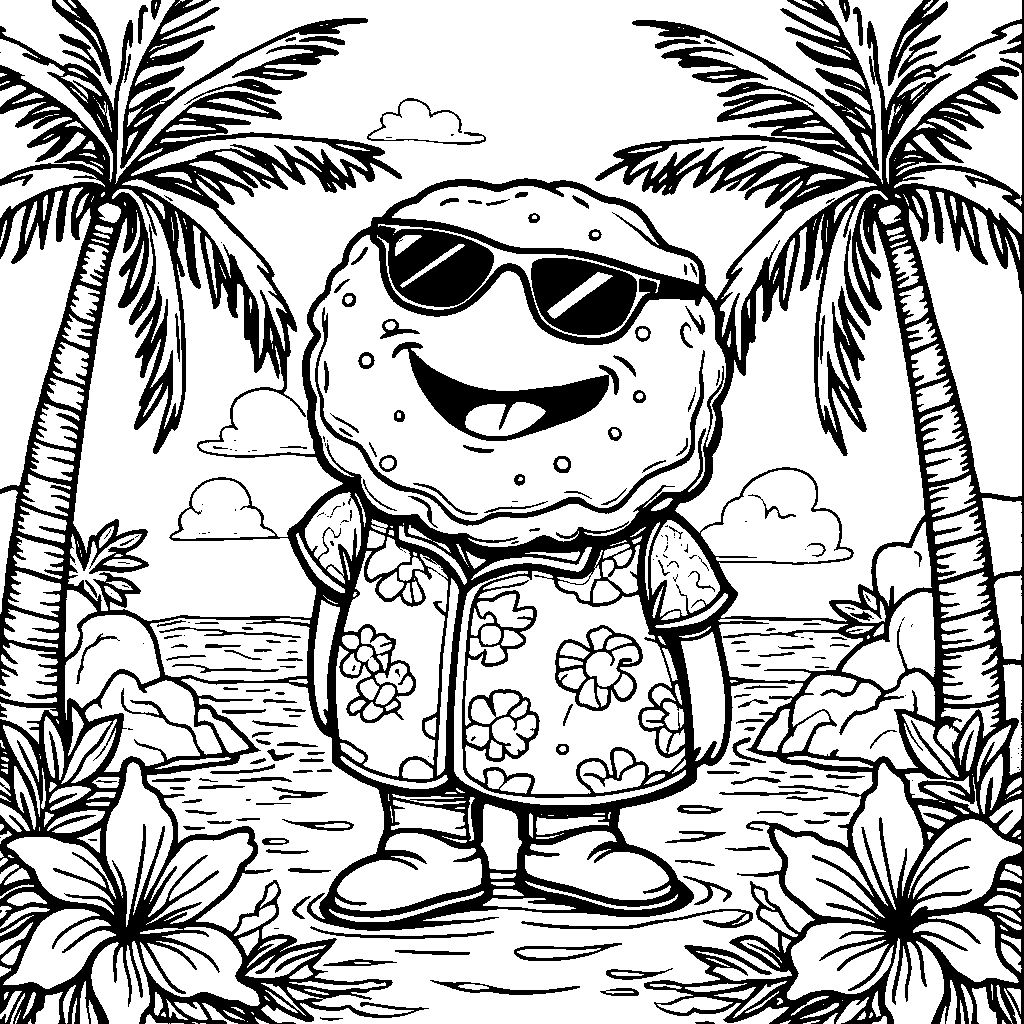 Donut wearing sunglasses and a Hawaiian shirt