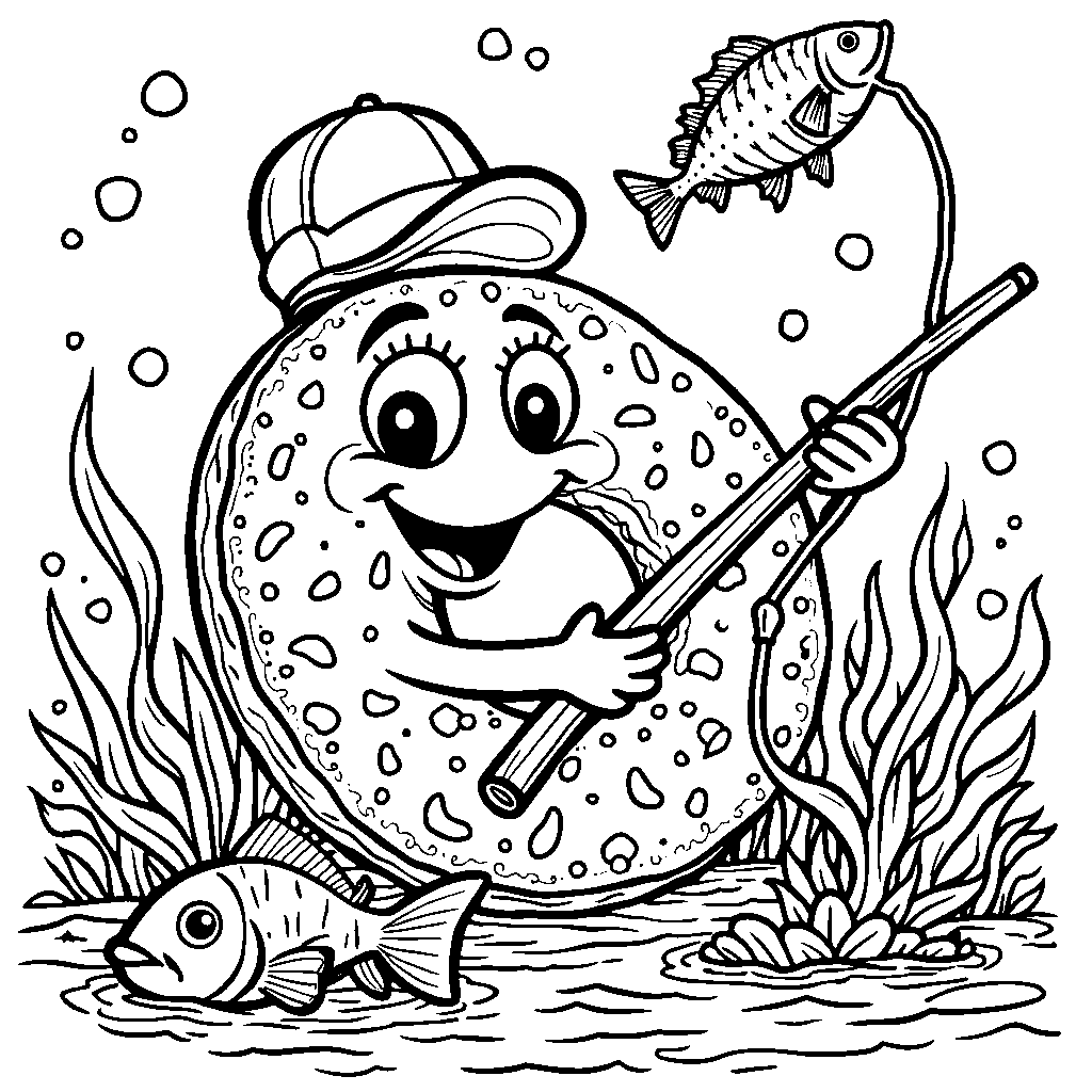 Donut with a fishing rod, catching a fish