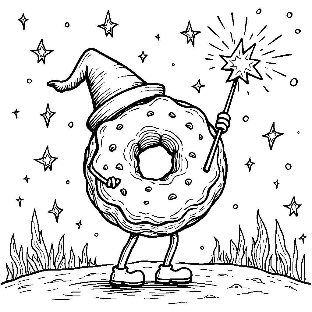 Donut with a magic wand, making stars appear